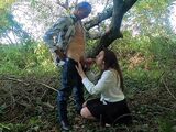 A walk in the woods ends up with a fuck and jizz ejaculation on her face