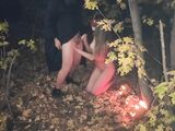 Amateur couple makes sexual intercourse in the woods on the Halloween
