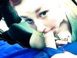 Female Partner does fast oral sexual intercourse and semen swallow in the car
