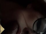 Seductive woman with glasses takes a fast facial cumshot